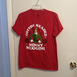 Elf M Cotton Headed Ninny Muggins Buddy the Elf Red Short Sleeve Shirt